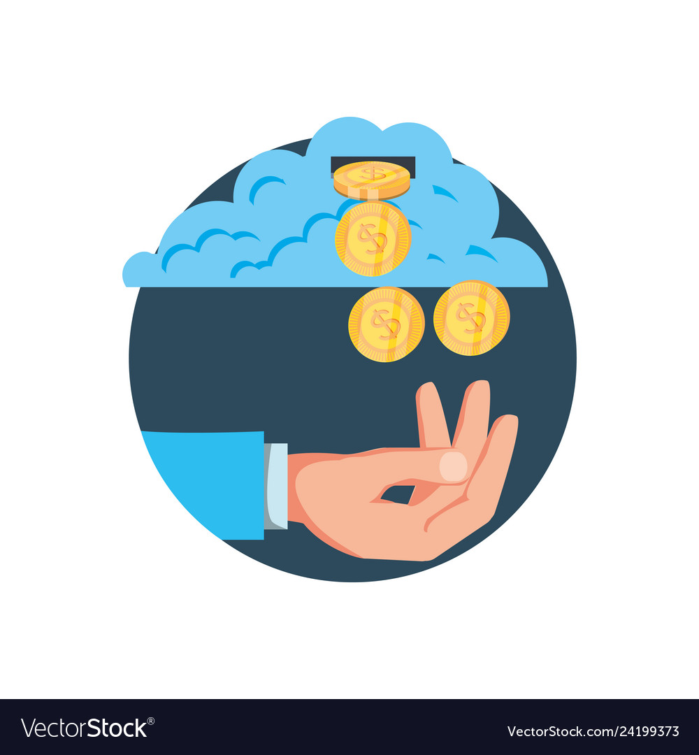 Hand with cloud computing and coins