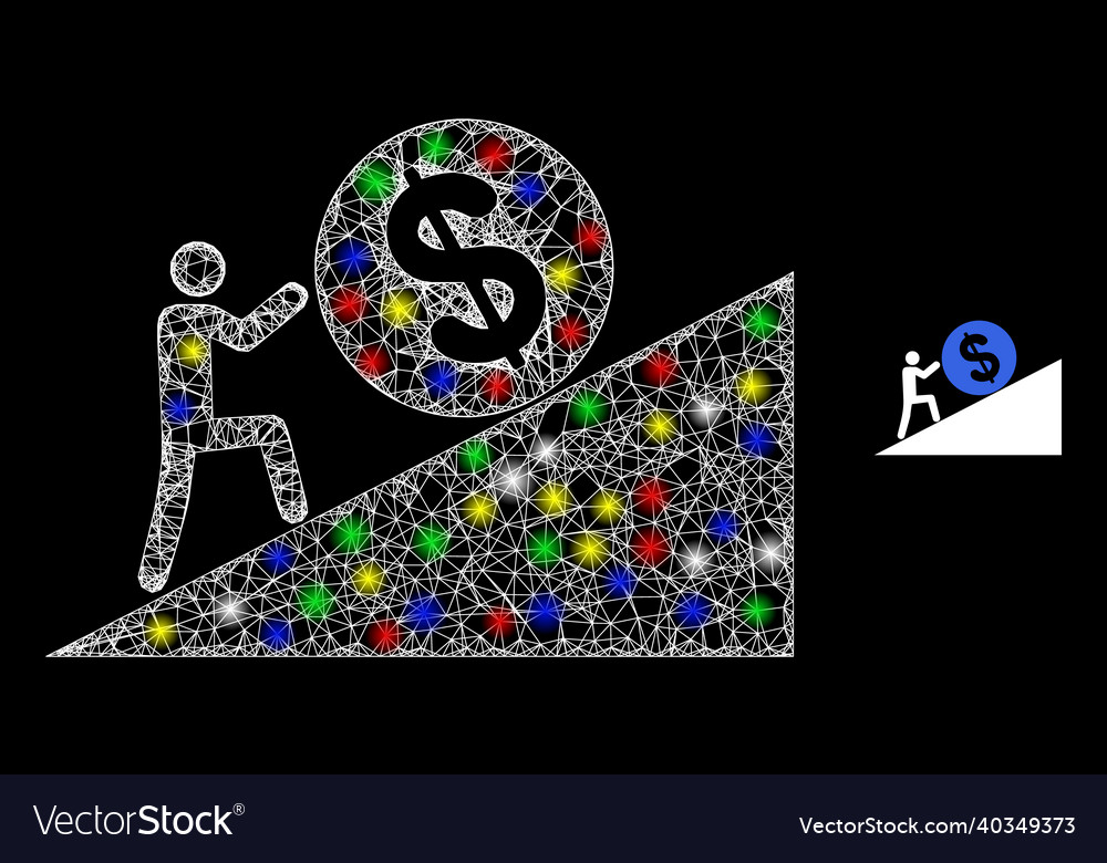 Illuminated irregular net man rolling dollar up vector image Illuminated irregular net man rolling dollar up