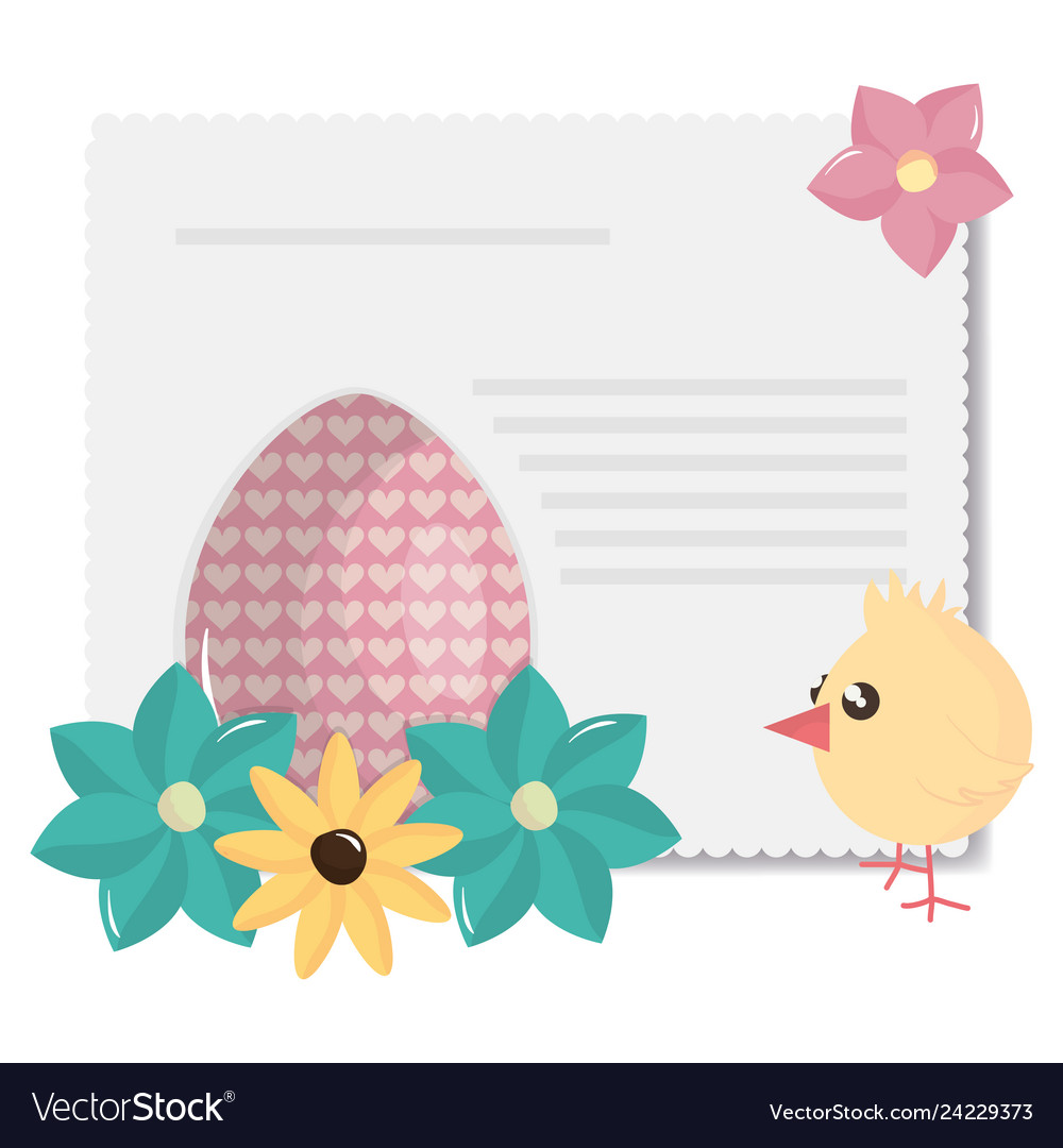 Little chick with egg painted and flowers