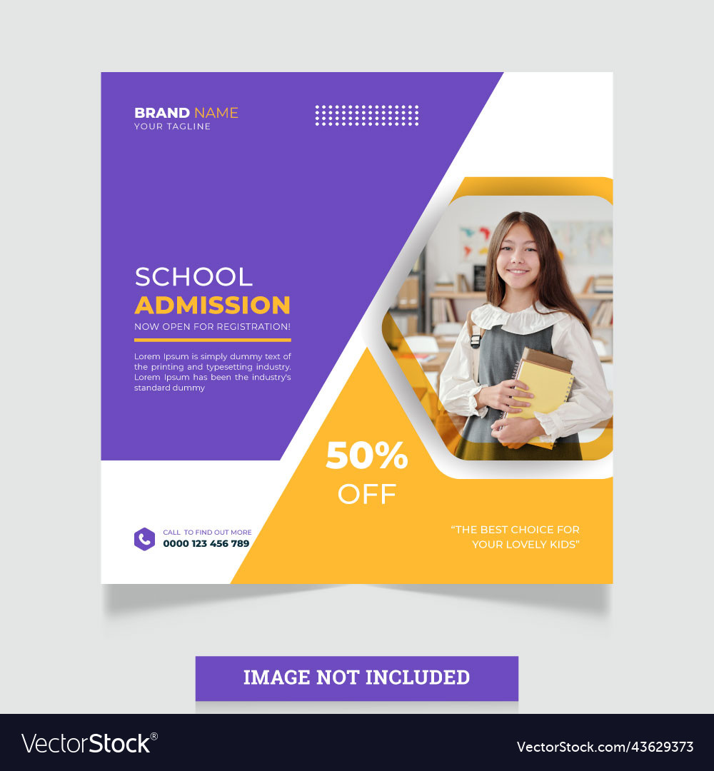 School Admission Social Media Banner Design Vector Image