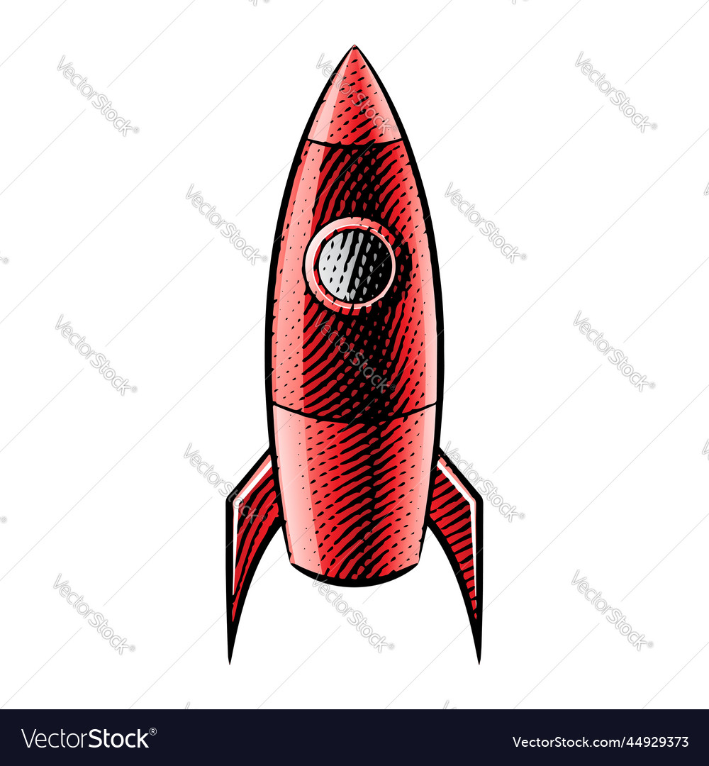 Scratchboard engraved of a rocket with red fill vector image Scratchboard engraved of a rocket with red fill