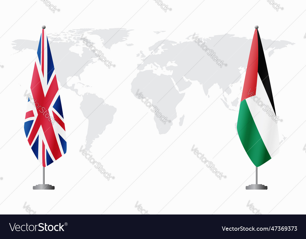 United kingdom and palestine flags for official Vector Image