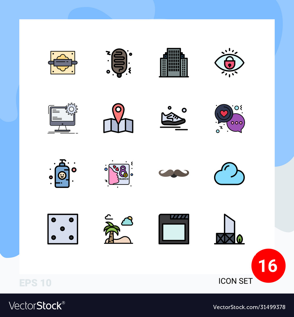 16 universal flat color filled lines set for web