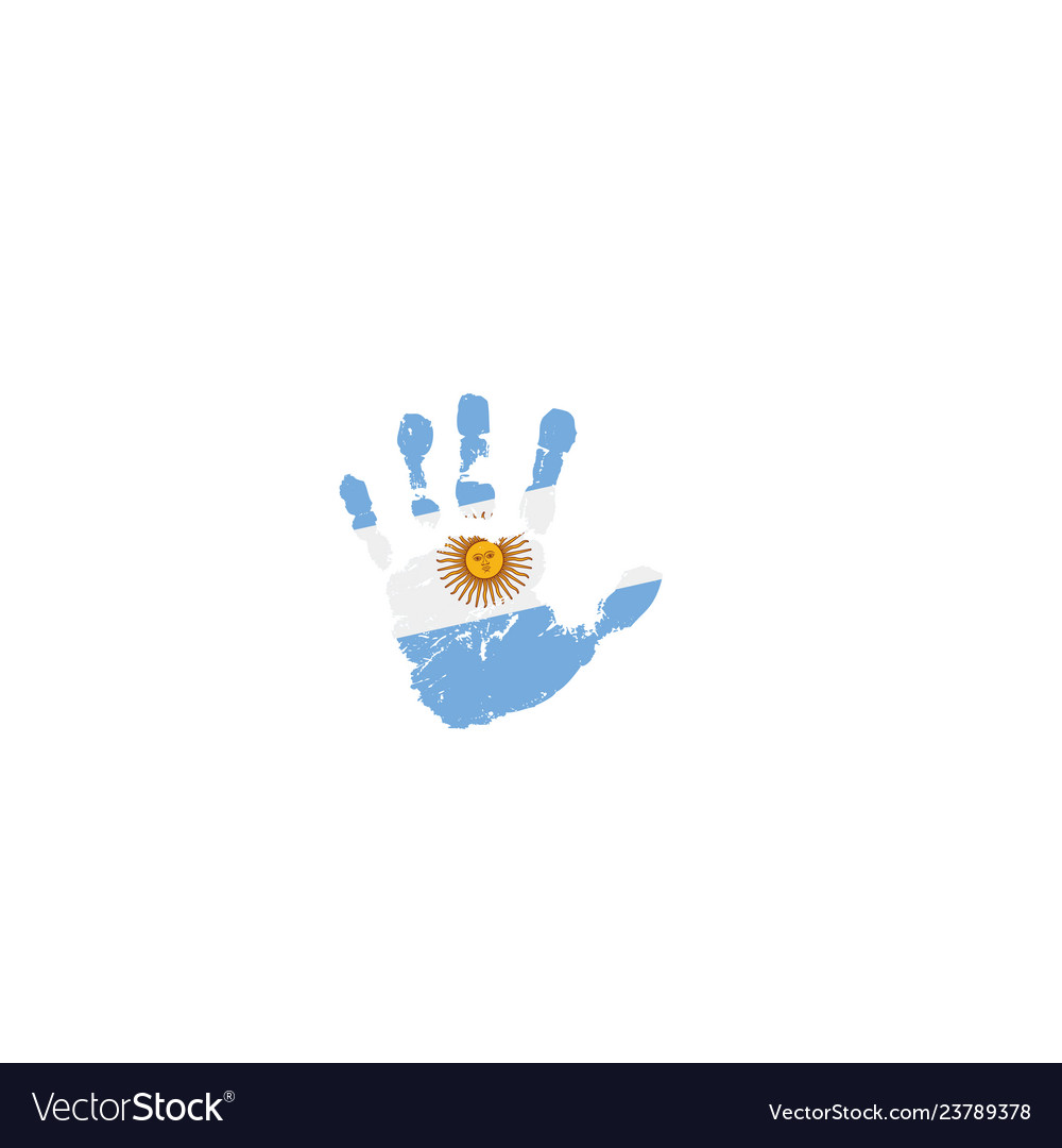 Argentina flag and hand on white background