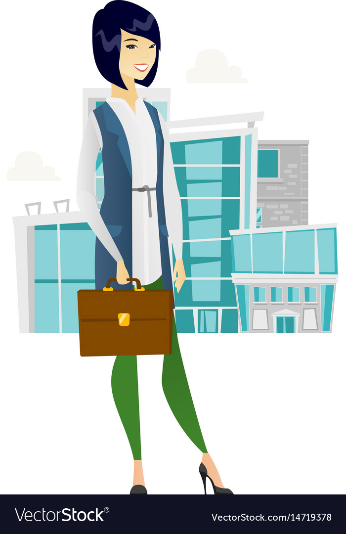 Asian Business Woman Holding Briefcase Royalty Free Vector