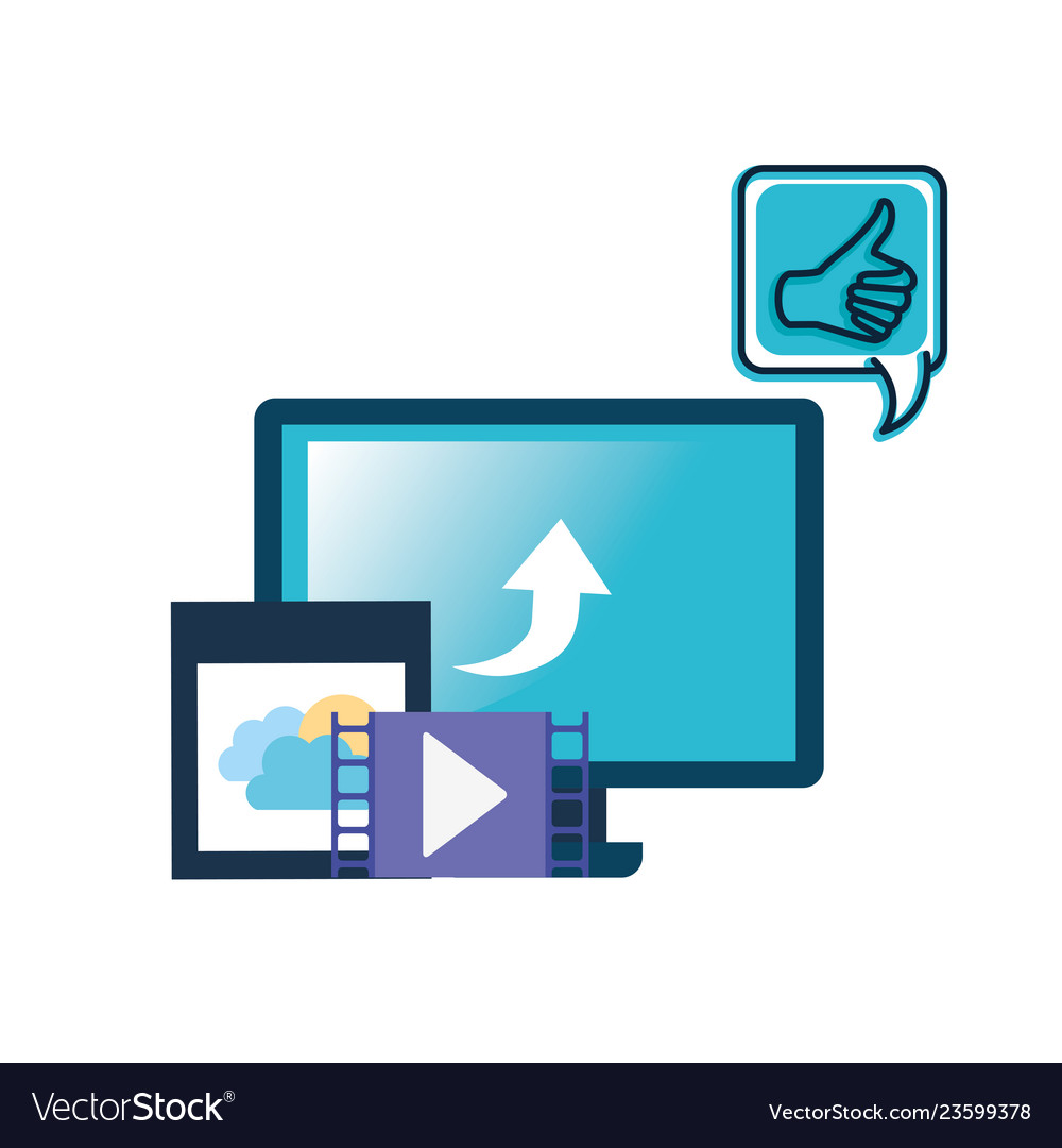 Computer screen with objects isolated icon Vector Image Computer screen with objects isolated icon