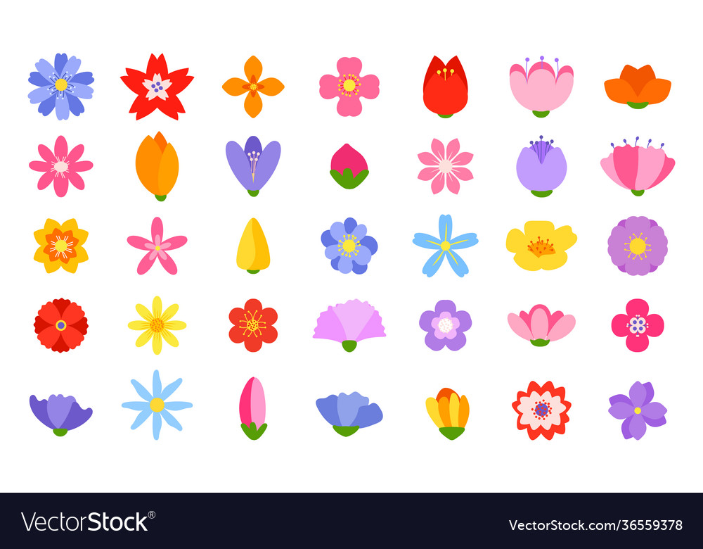 Flat spring summer flower colorful icon set