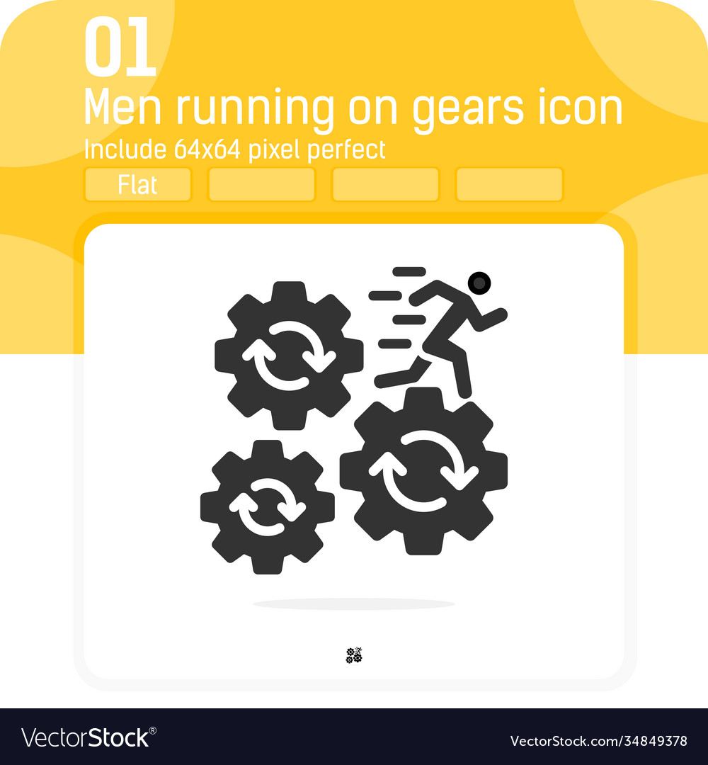 Man running on gears icon with flat style