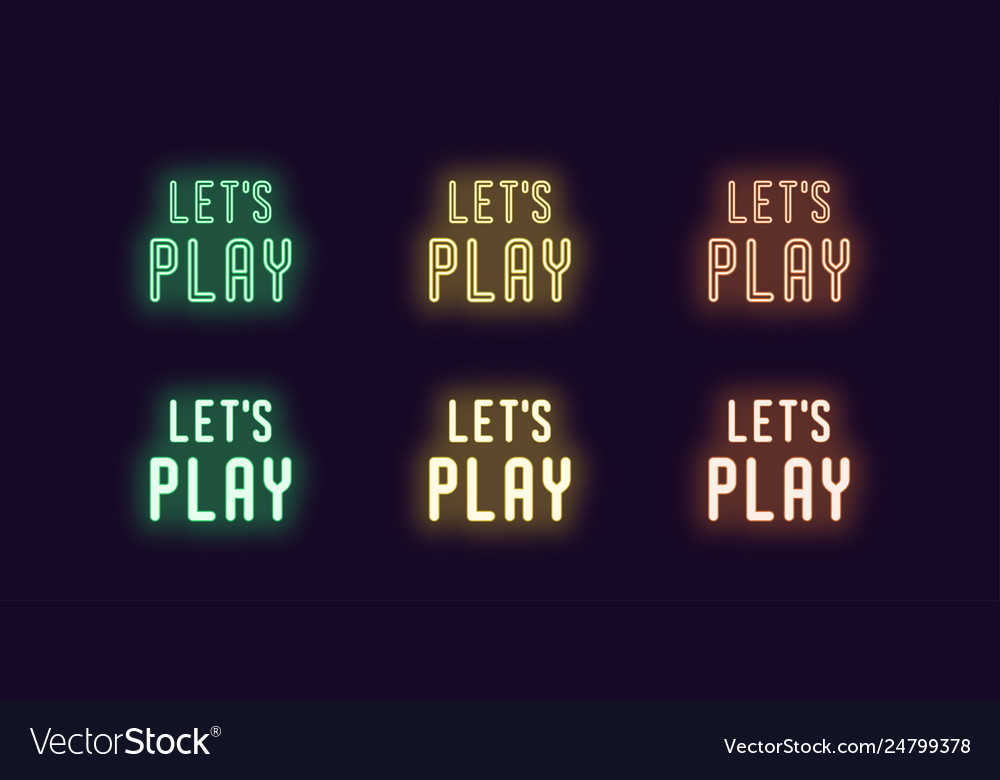 Neon icon set with text lets play