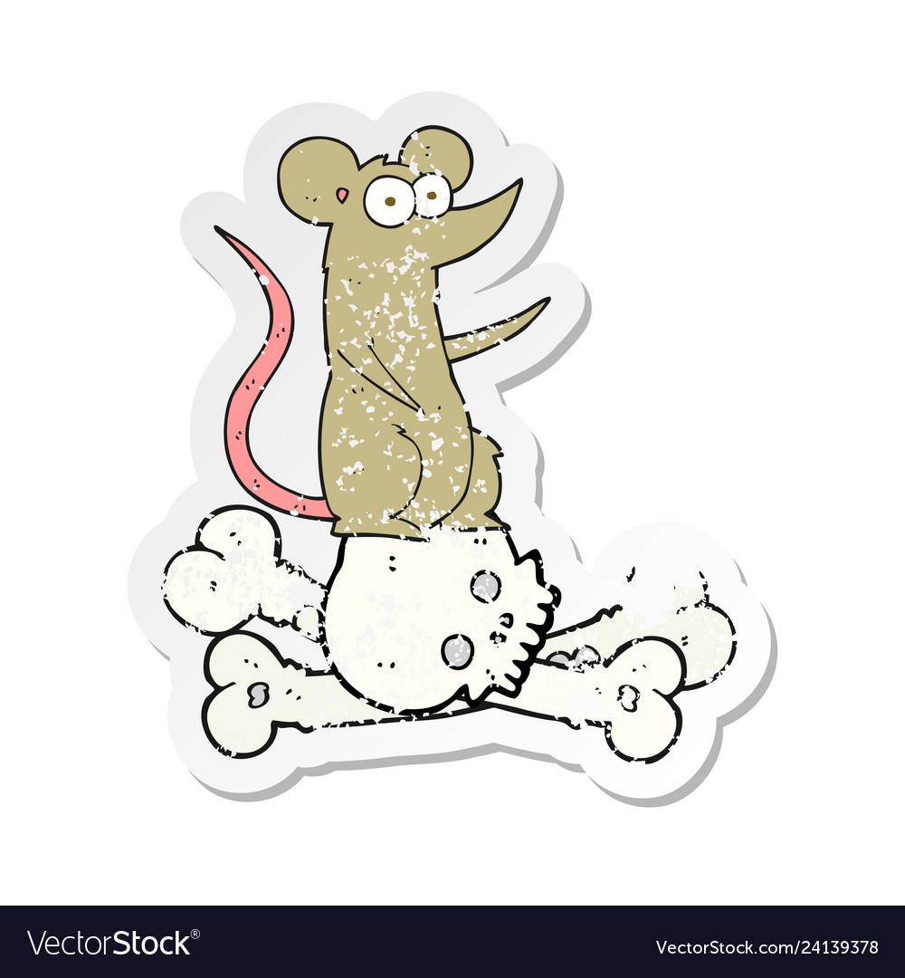 Retro distressed sticker of a cartoon rat on bones