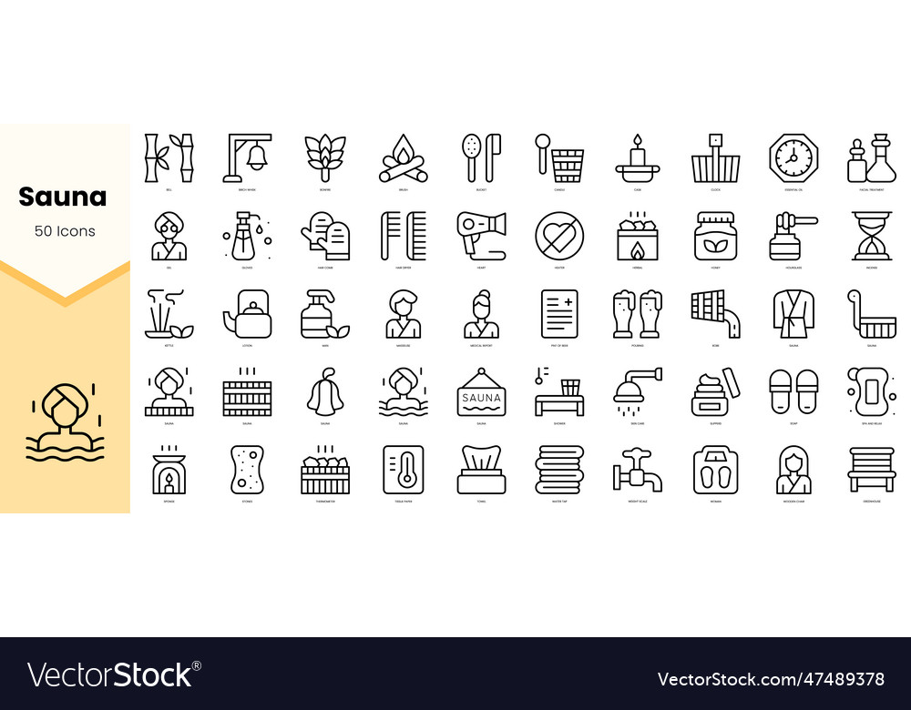 Set of sauna icons simple line art style