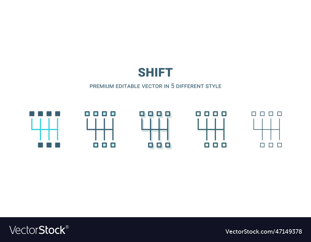Shift icon in 5 different style outline filled vector image Shift icon in 5 different style outline filled