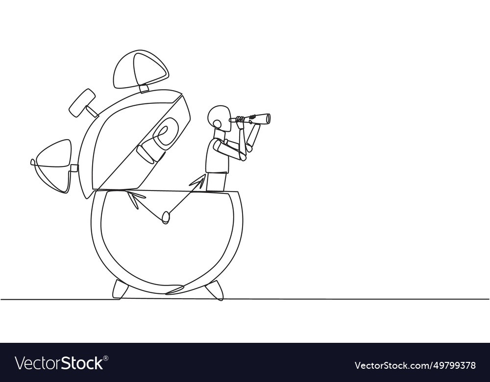 Single continuous line drawing smart robot vector image Single continuous line drawing smart robot