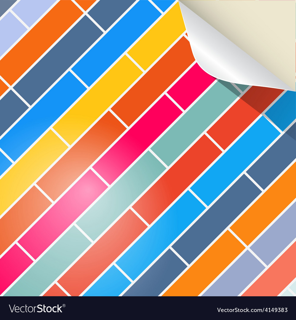 Colorful brick background with bent paper corner