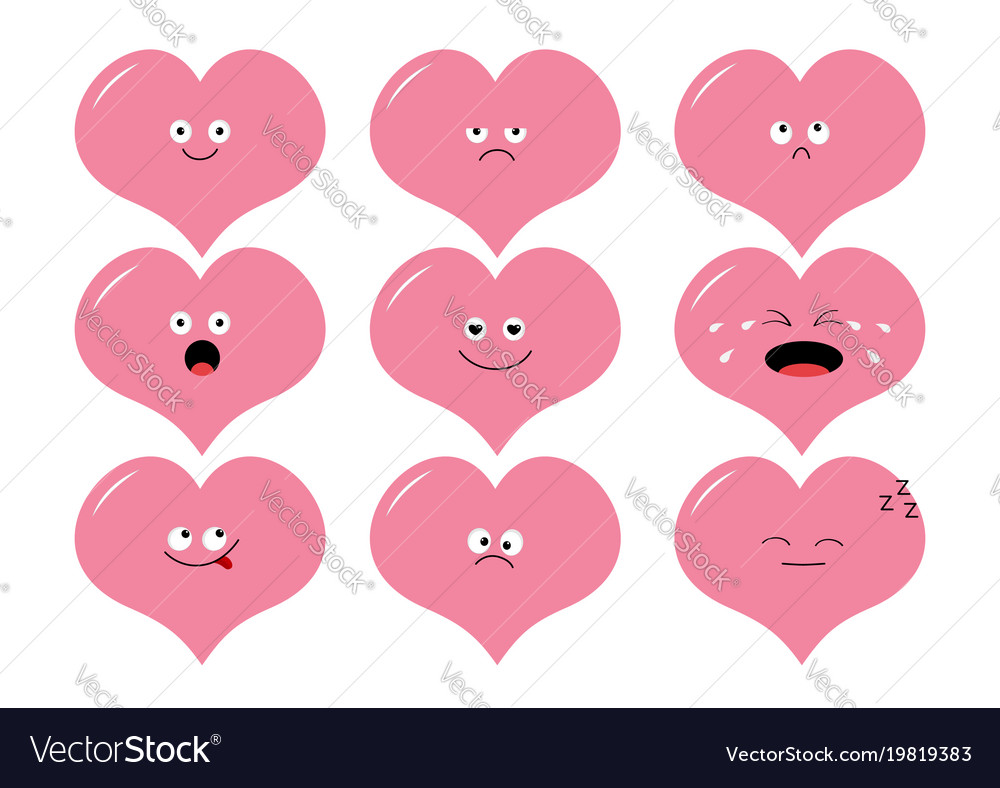 Cute heart shape emoji set funny kawaii cartoon Vector Image Cute heart shape emoji set funny kawaii cartoon Vector Image