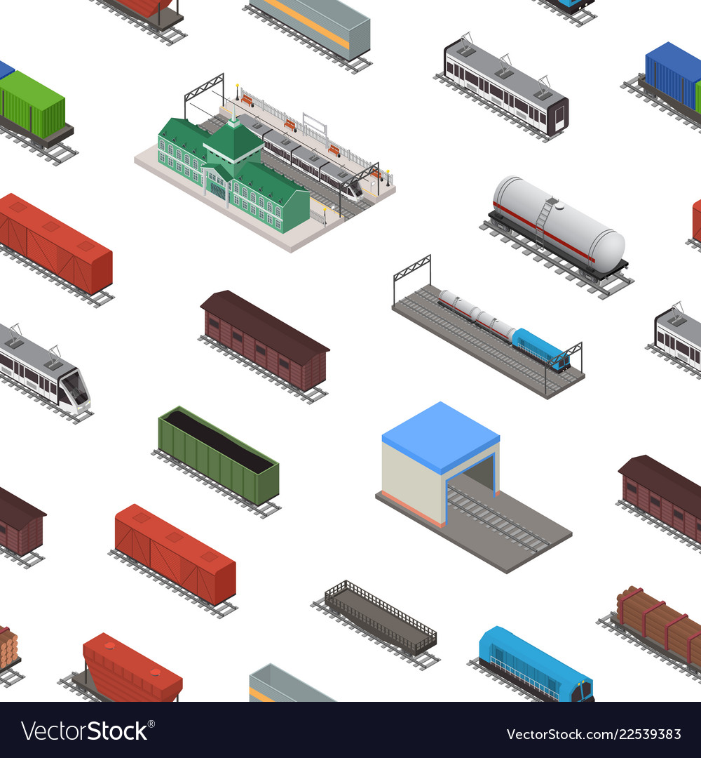 Different types train 3d seamless pattern