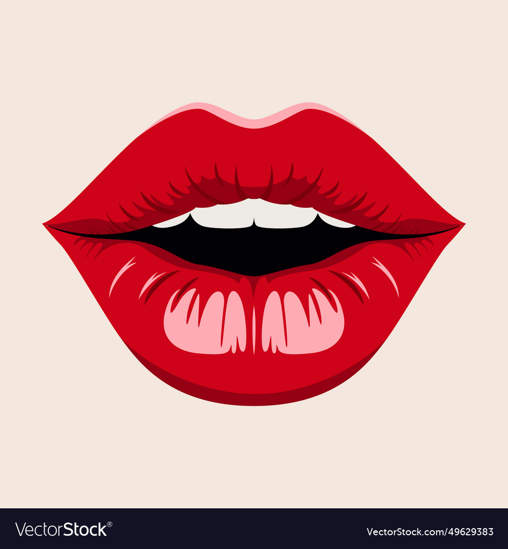 Flat Red Female Lips Icon Closeup Woman Royalty Free Vector