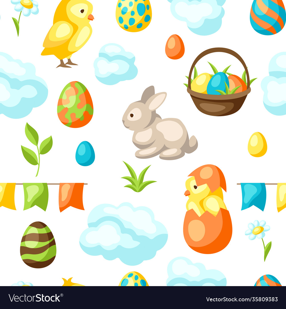 Happy easter seamless pattern with holiday items