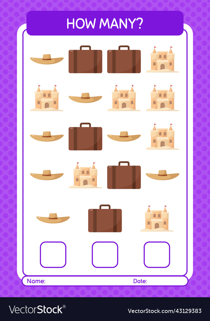 How many counting game with summer icon worksheet
