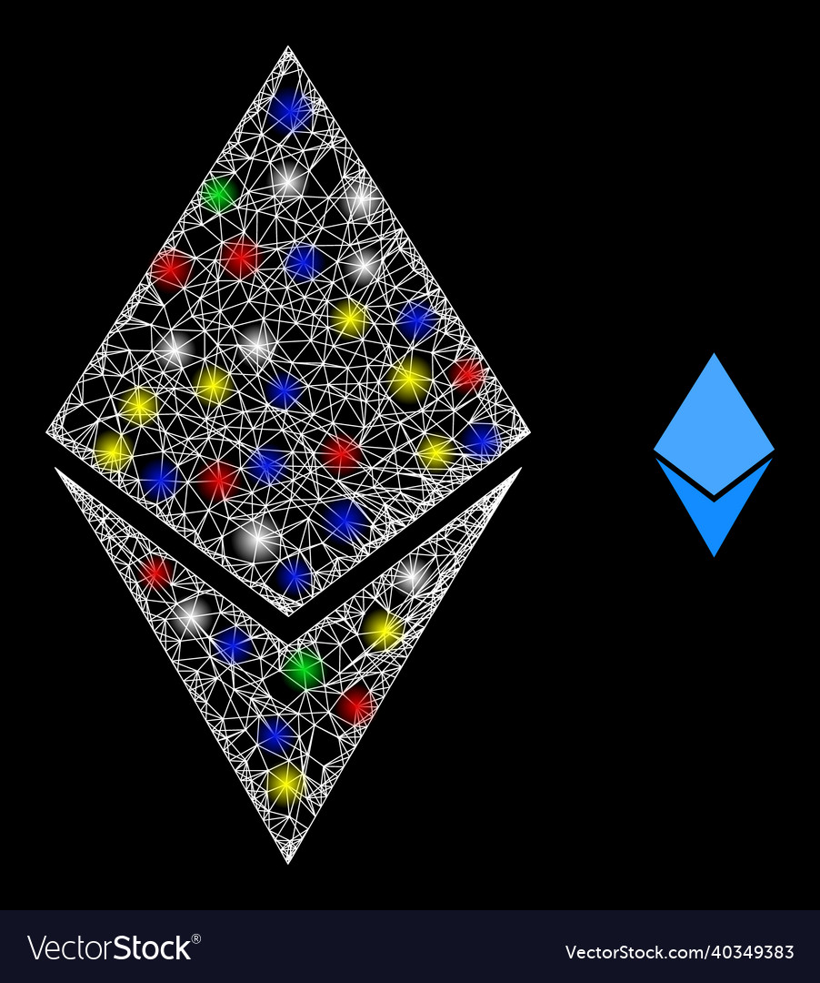 Illuminated web mesh ethereum crystal icon vector image Illuminated web mesh ethereum crystal icon