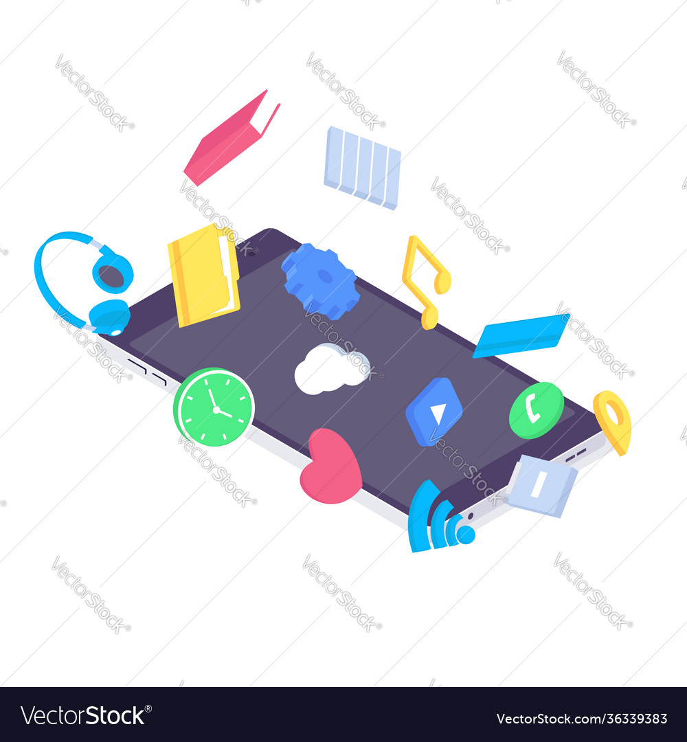 Isometric mobile app flat application design user vector image Isometric mobile app flat application design user