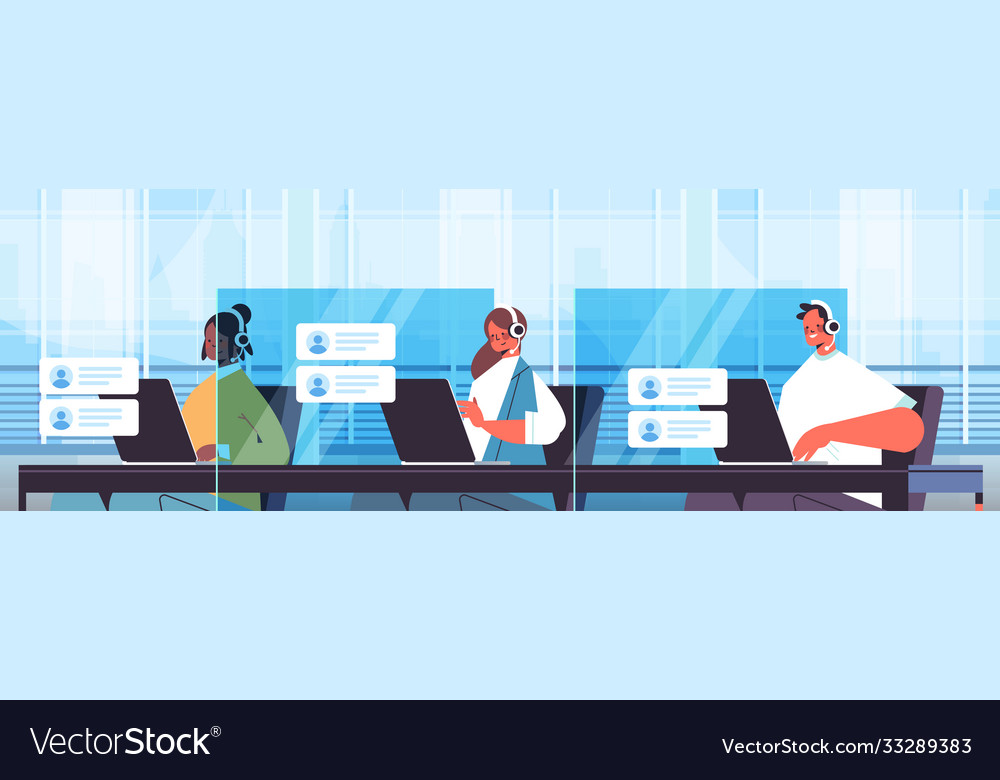 Operators with headset chatting clients call Vector Image Operators with headset chatting clients call