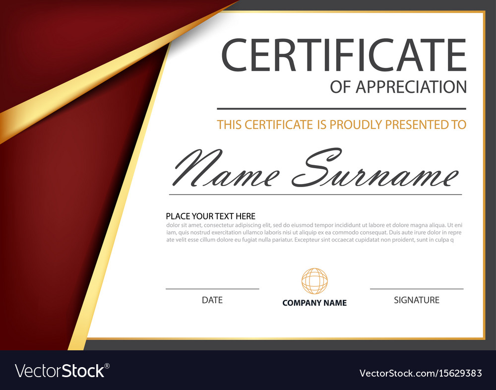 Red gold elegance horizontal certificate Vector Image