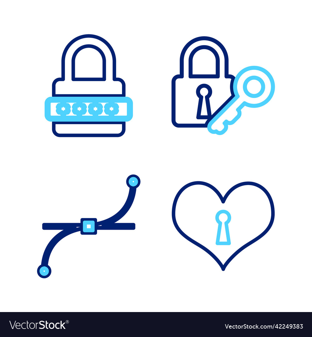 Set line heart with keyhole bezier curve lock Vector Image Set line heart with keyhole bezier curve lock