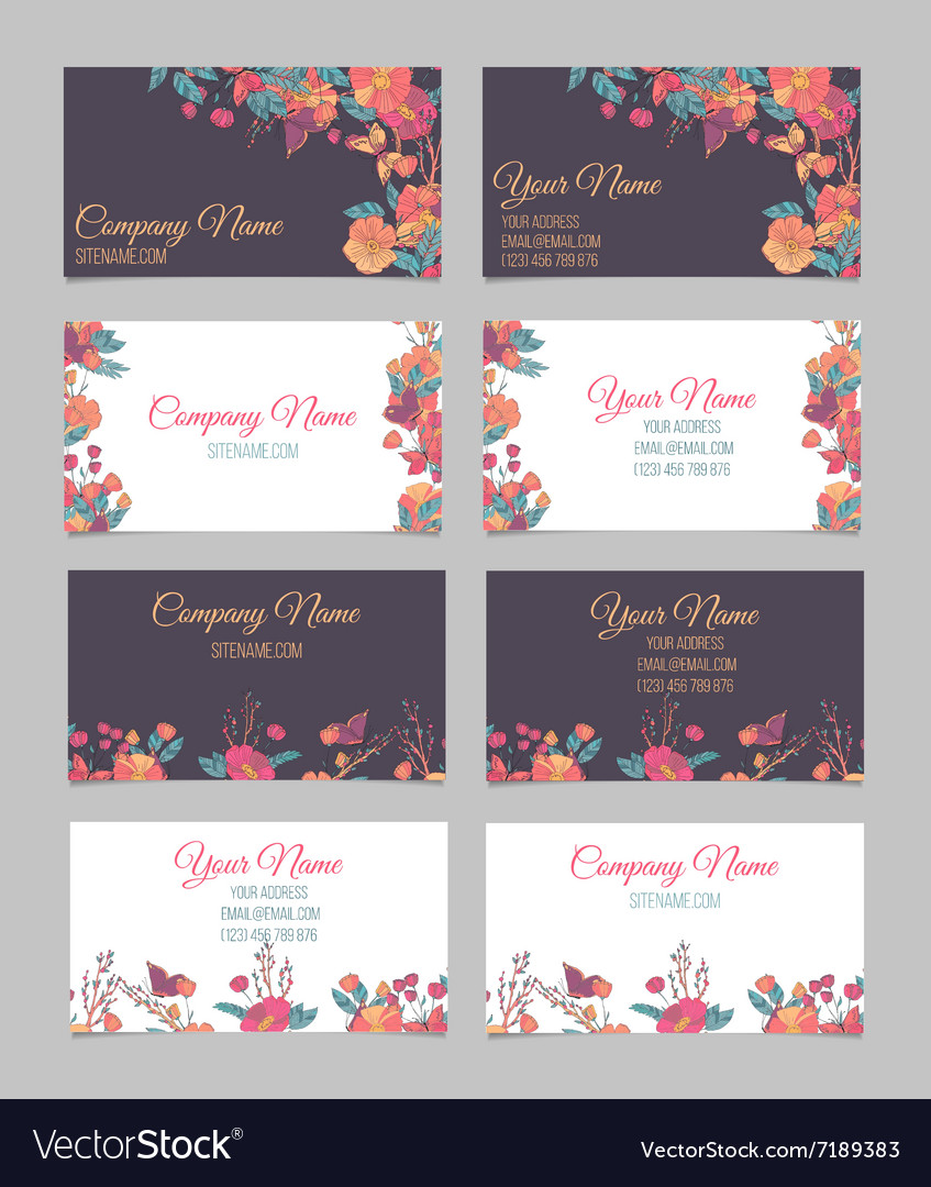 set of four double sided floral business cards vector image business cards double sided