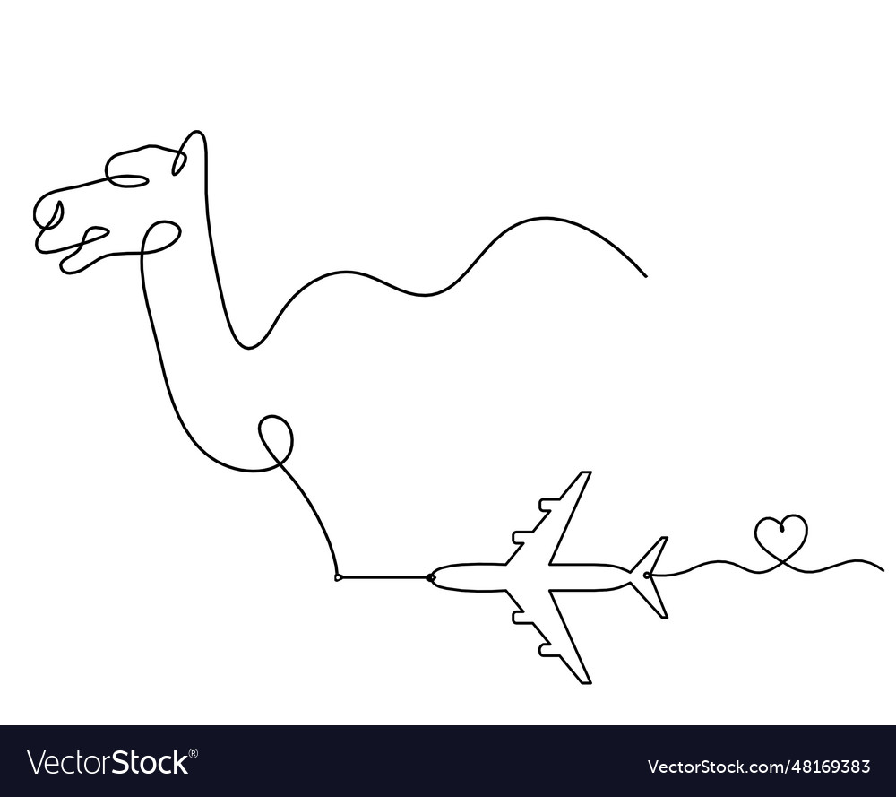 Silhouette of abstract camel with plane as line vector image Silhouette of abstract camel with plane as line