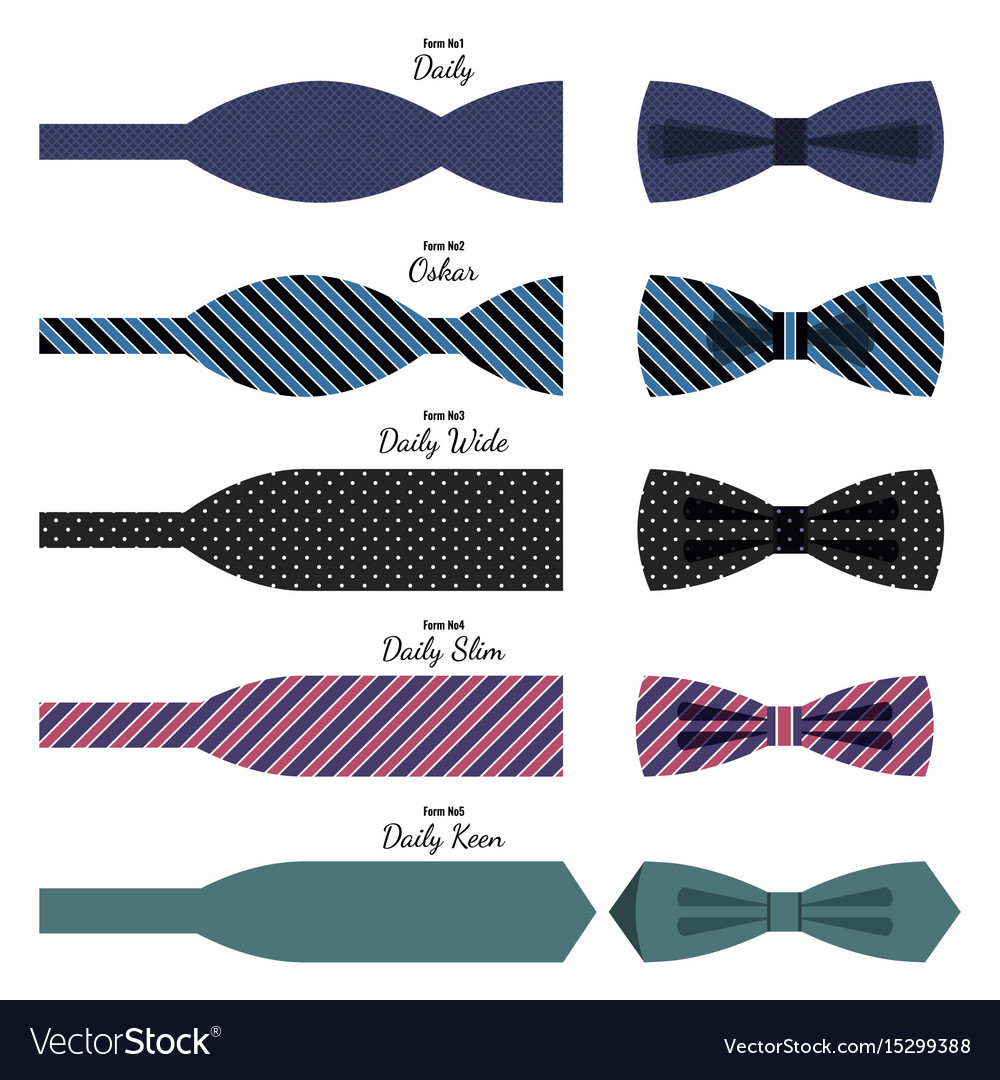 Bow ties set in colors with names on white Vector Image