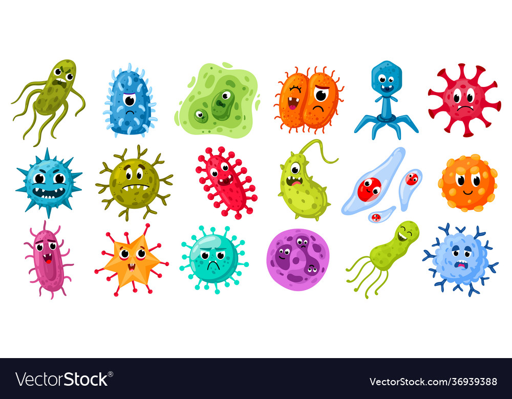 Cartoon microbes and viruses germs characters Vector Image