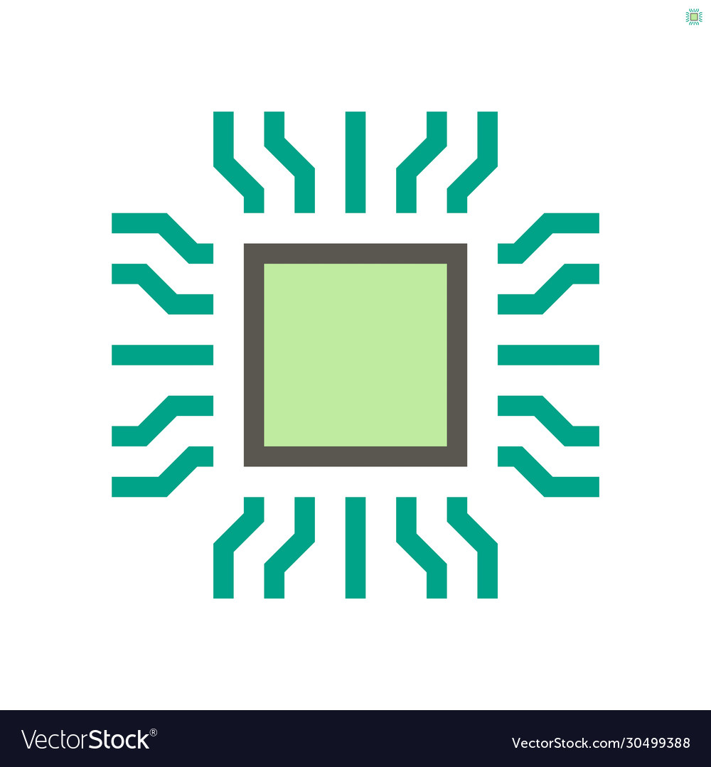 Computer chip processor and technology icon set