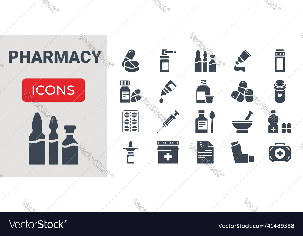 Drugs related glyph icons set vector image Drugs related glyph icons set