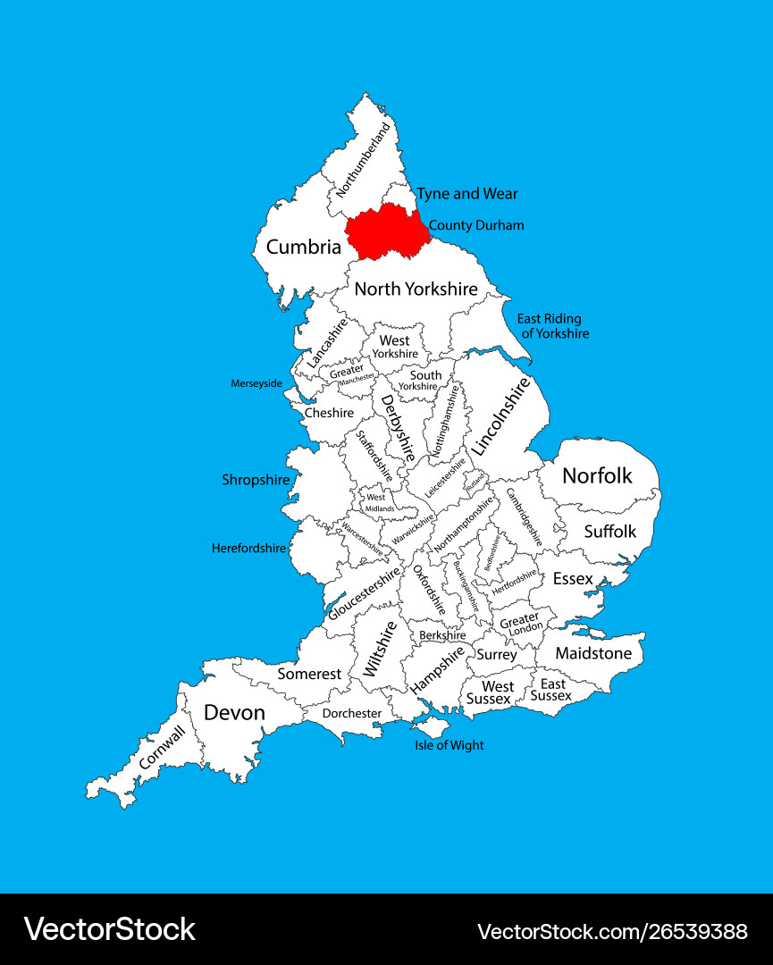 Durham county map county durham in north england Vector Image