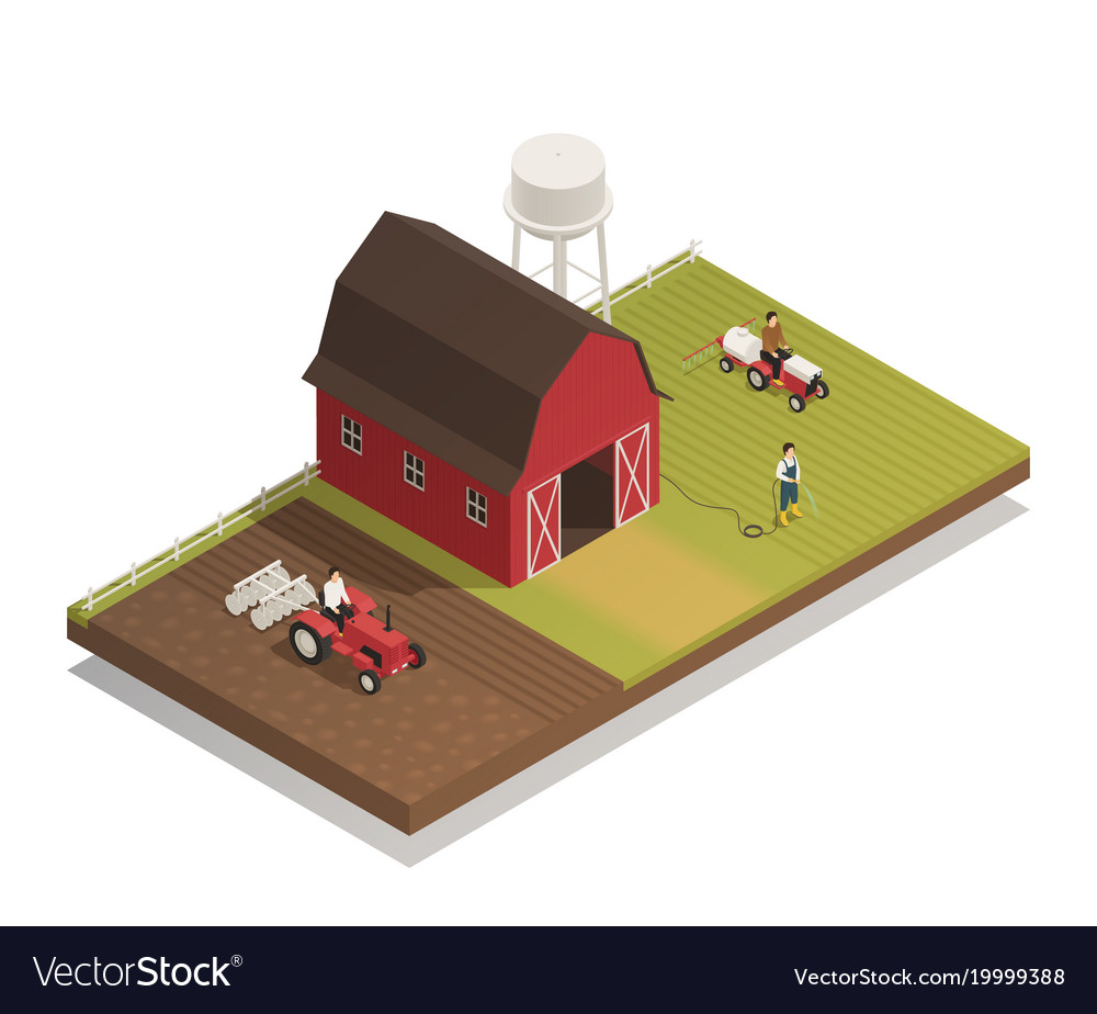 Gardening farm machinery isometric composition Vector Image