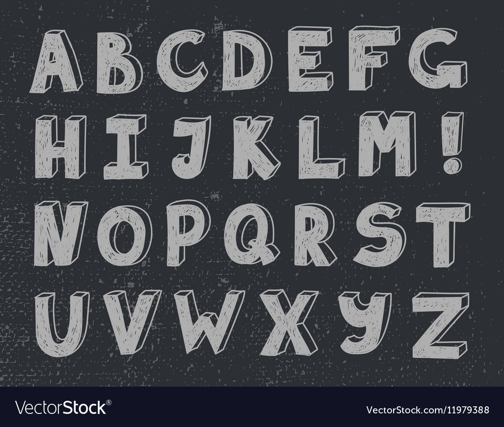 Handwriting Alphabet Hand Drawn Font 3d Royalty Free Vector