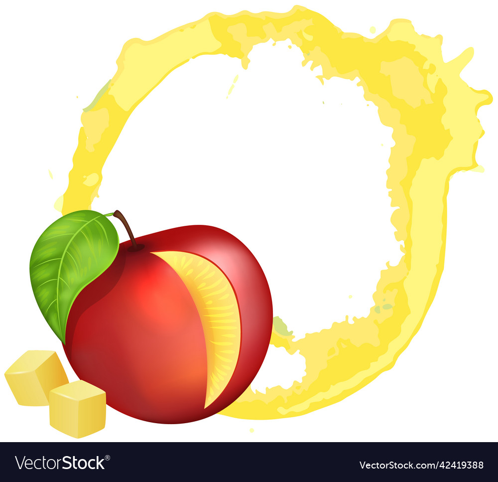 Juice stain splashes and drops near ripe peach Vector Image