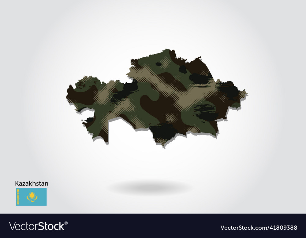 Kazakhstan map with camouflage pattern forest