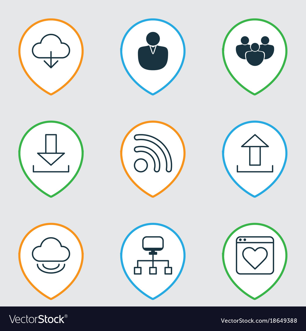 Web icons set with account team down arrow