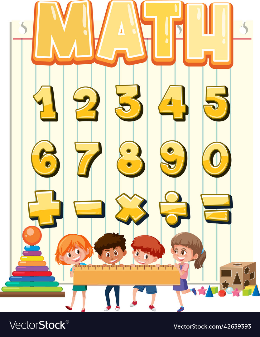 Counting number 0 to 9 and math symbols vector image Counting number 0 to 9 and math symbols