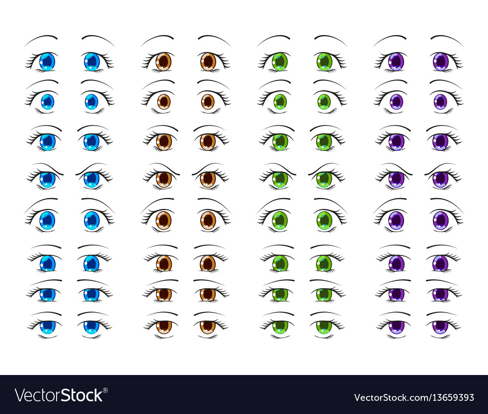 Real smiling anime eyes manga girls Royalty Free Vector