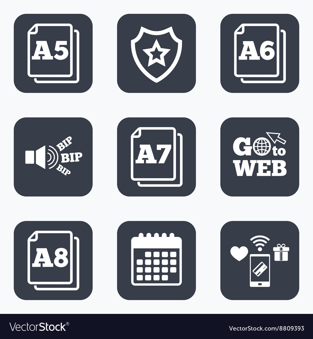 Paper size standard icons document symbol