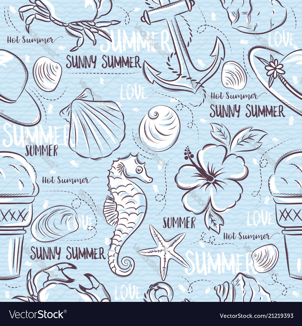 Seamless patterns with summer symbolsshels