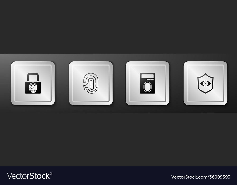 Set fingerprint with lock and shield eye scan vector image Set fingerprint with lock and shield eye scan