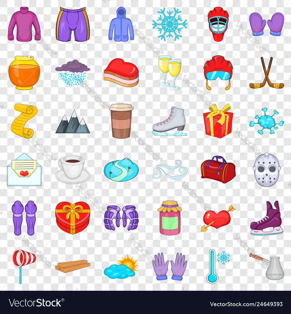 Winter season icons set cartoon style Royalty Free Vector