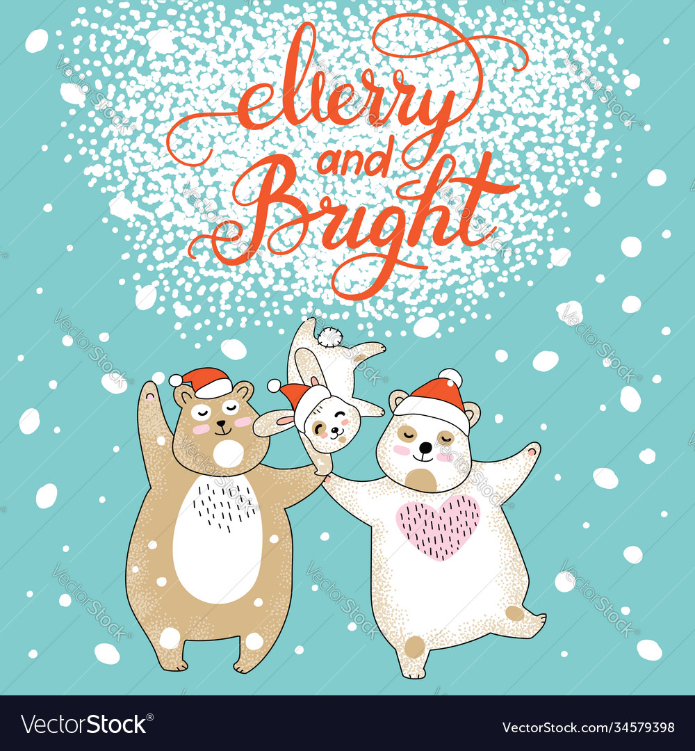 Christmas card congratulations with two cute bears