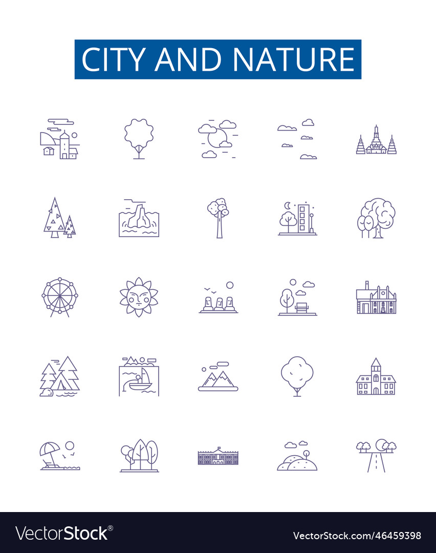 City and nature line icons signs set design