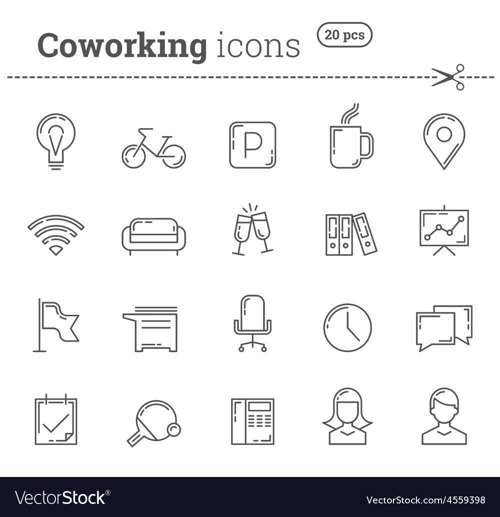 Coworking icons set stock