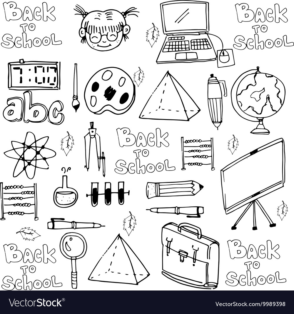 Hand draw school object in doodle Royalty Free Vector Image